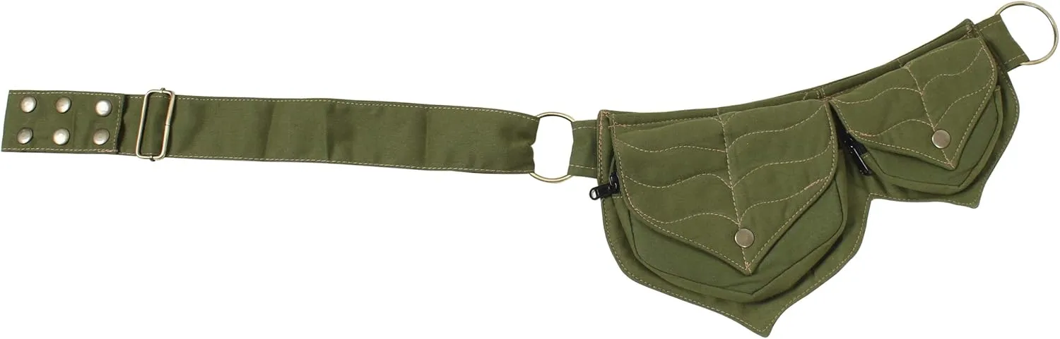 Cotton two Leaf Pocket Waist Belt-Sage