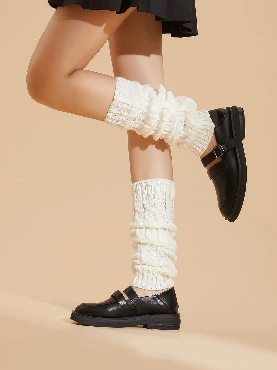 COZYEASE Women's Solid Cable Knit Leg Warmers Knitted Crochet Winter Socks