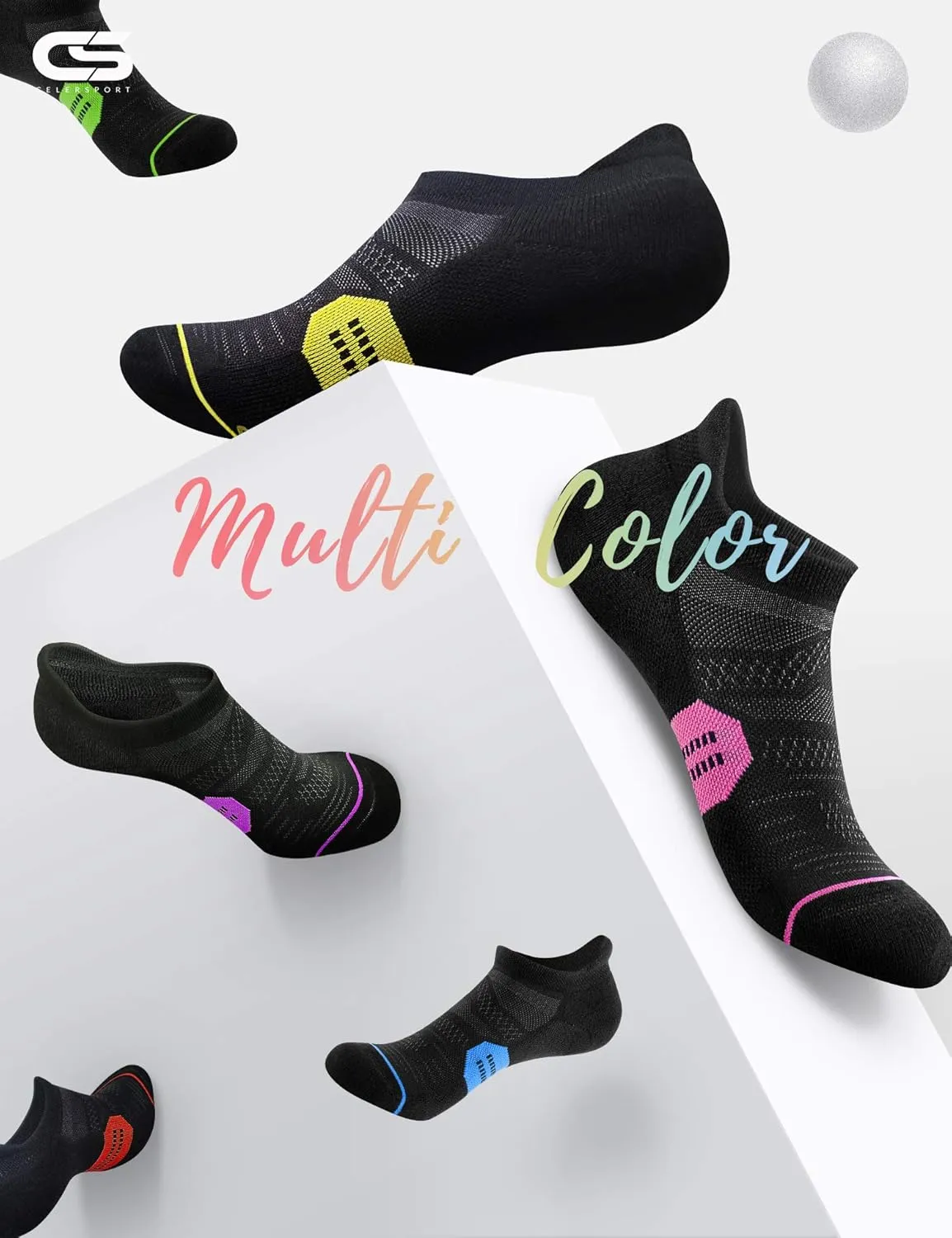 CS CELERSPORT 6 Pack Women's Ankle Running Socks Cushioned Low Cut Tab Athletic Socks