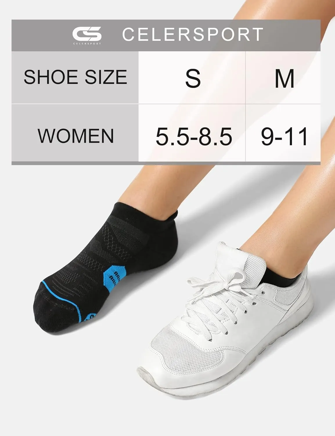 CS CELERSPORT 6 Pack Women's Ankle Running Socks Cushioned Low Cut Tab Athletic Socks