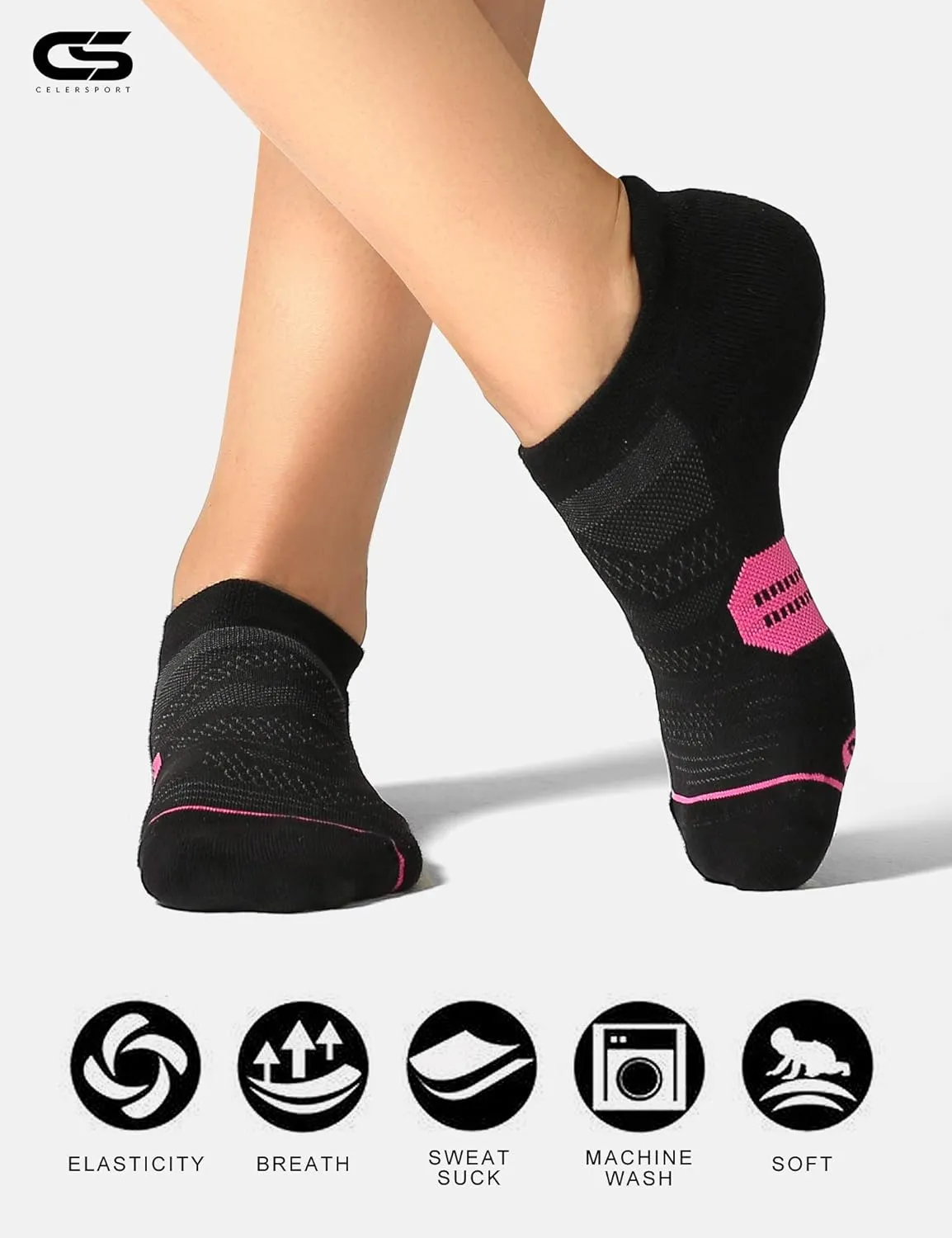CS CELERSPORT 6 Pack Women's Ankle Running Socks Cushioned Low Cut Tab Athletic Socks