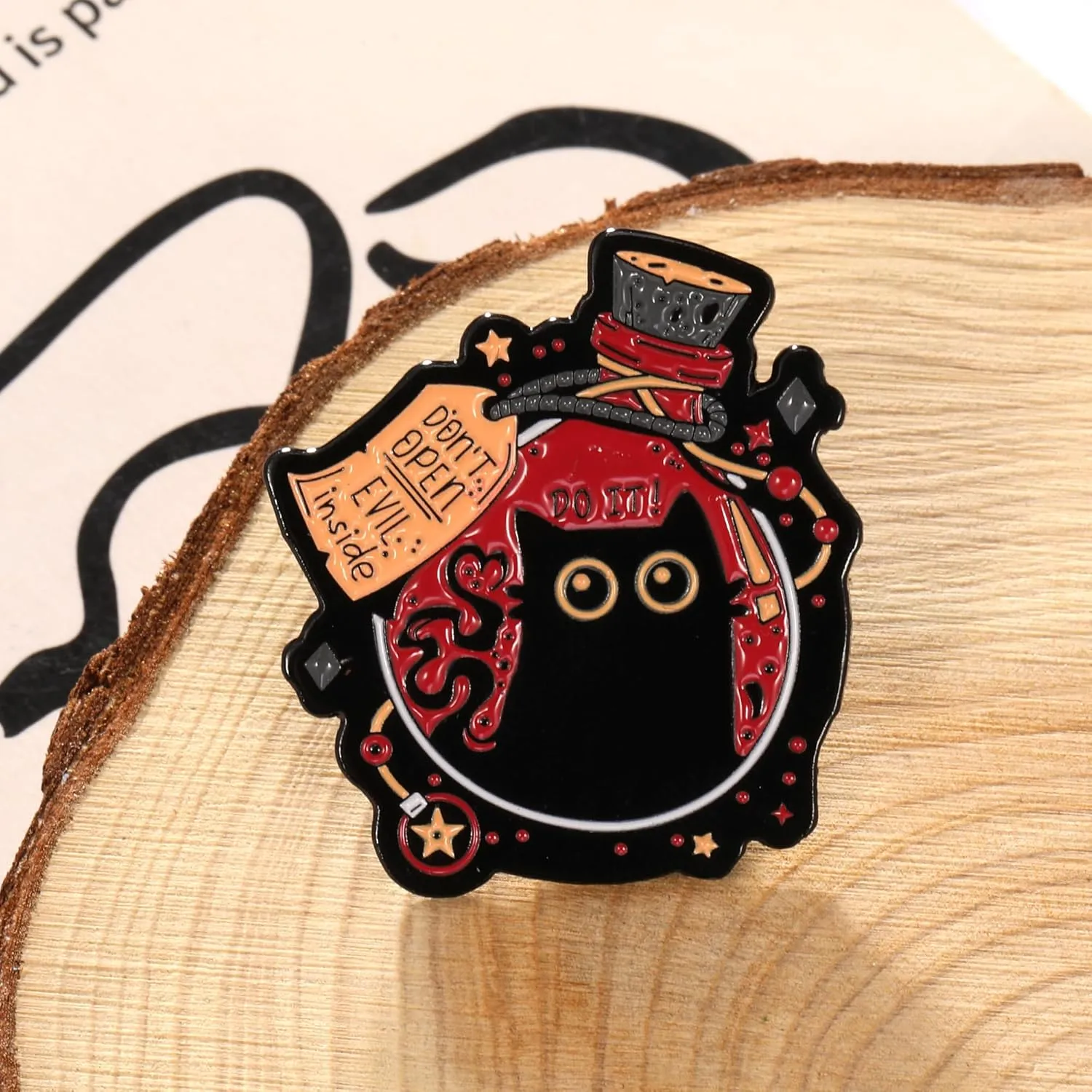 Cute Black Cat Enamel Pin for Women Men Bottled Menace Evil Black Cat Brooch Pin Lapel Badge Pins for Backpack Bag Jewelry