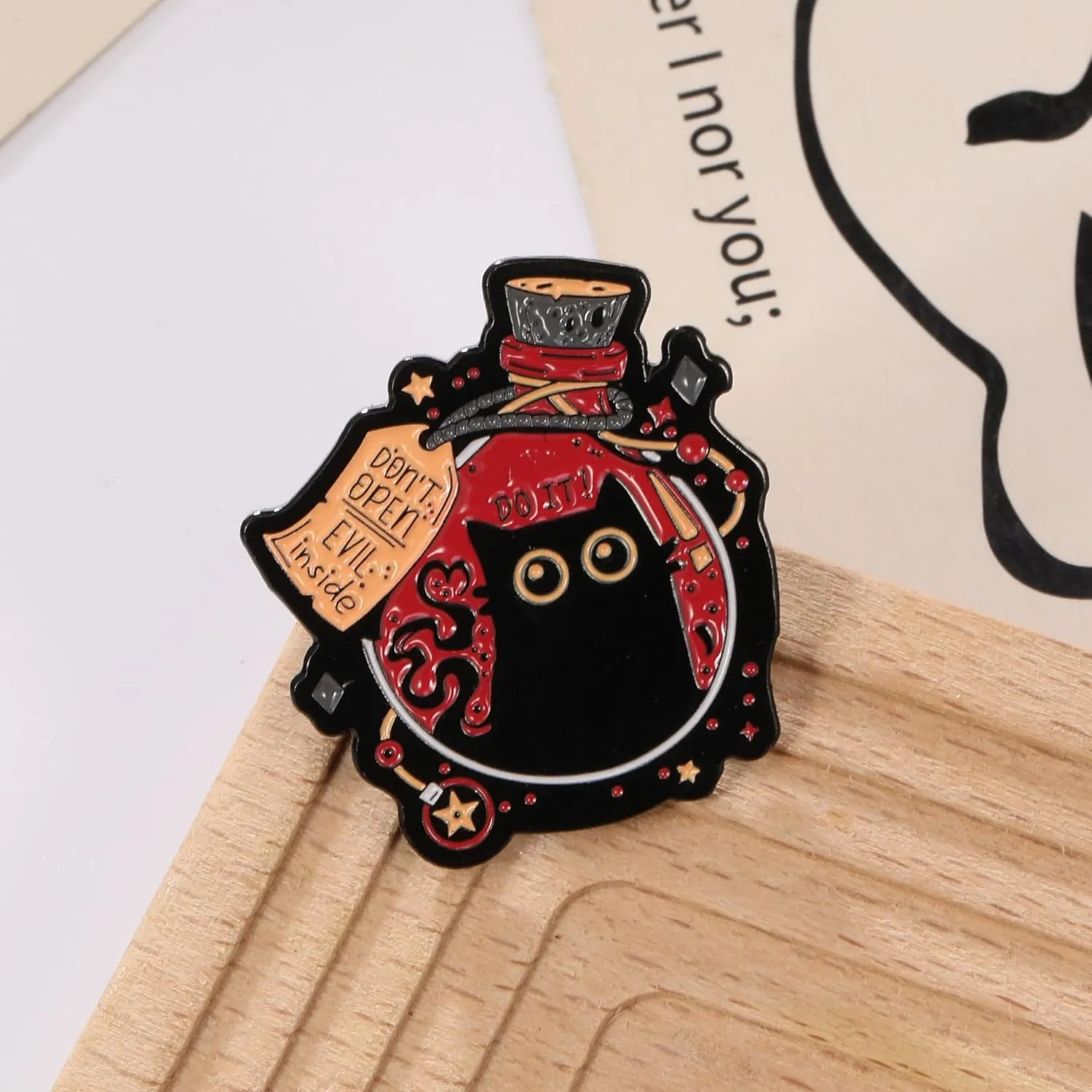 Cute Black Cat Enamel Pin for Women Men Bottled Menace Evil Black Cat Brooch Pin Lapel Badge Pins for Backpack Bag Jewelry