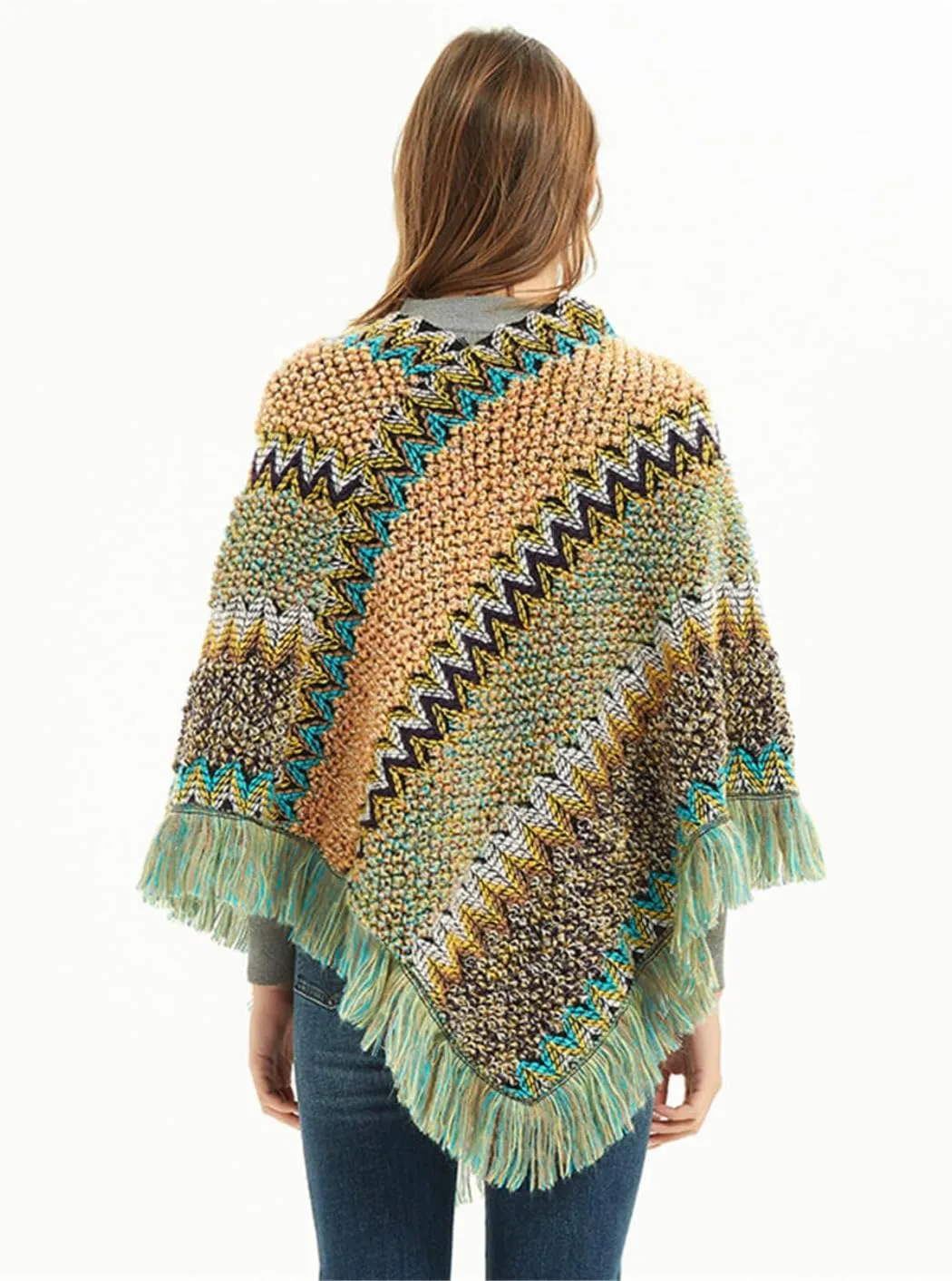 Disimlarl Women's Cloak Ethnic Style Sweater Poncho Loose Knit Pullover Shawl Bat Sleeved Casual Cape