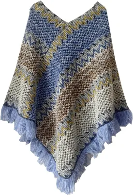 Disimlarl Women's Cloak Ethnic Style Sweater Poncho Loose Knit Pullover Shawl Bat Sleeved Casual Cape