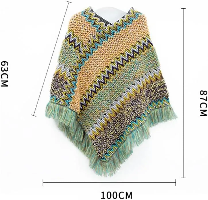 Disimlarl Women's Cloak Ethnic Style Sweater Poncho Loose Knit Pullover Shawl Bat Sleeved Casual Cape