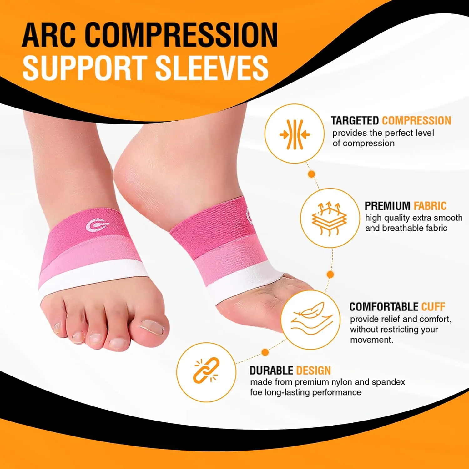 Doc Miller Arch Support Sleeves for Feet  Plantar Fasciitis Brace for Foot Pain Relief, Compression Socks, Heel Spurs, Fallen Arches, Orthotic Aid, and Planters Facetious Relief, 1 Pair