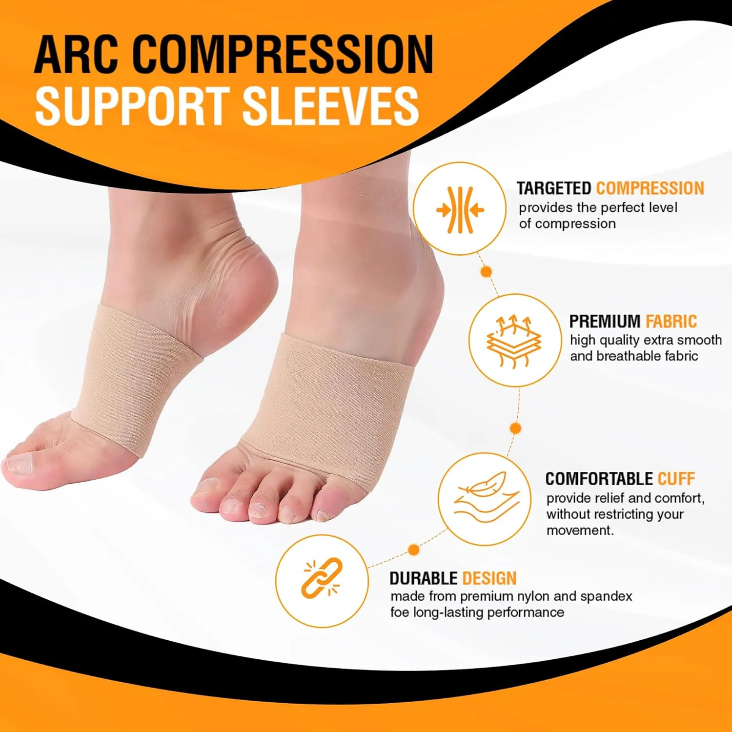 Doc Miller Arch Support Sleeves for Feet  Plantar Fasciitis Brace for Foot Pain Relief, Compression Socks, Heel Spurs, Fallen Arches, Orthotic Aid, and Planters Facetious Relief, 1 Pair