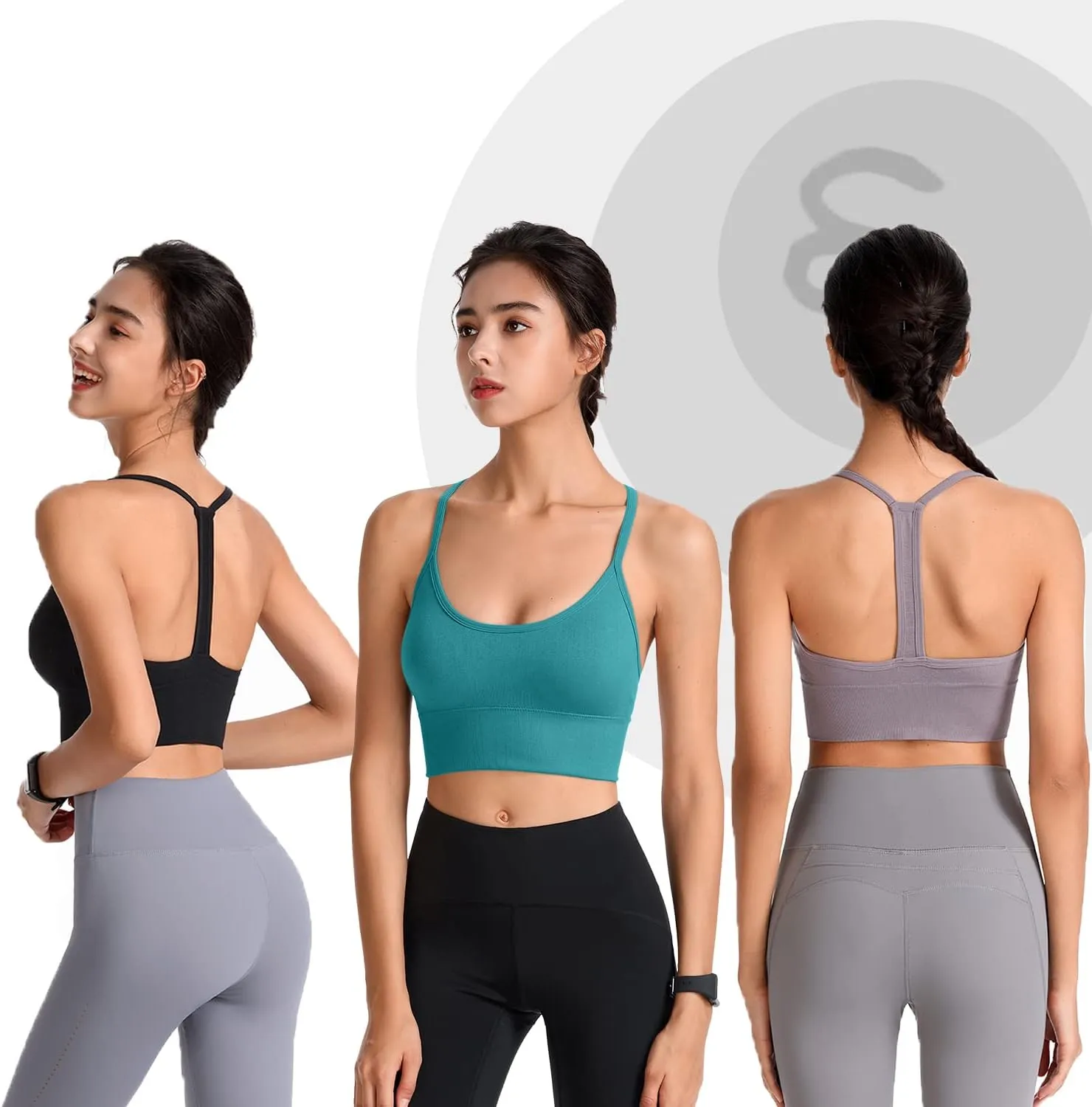 Evercute Racerback Sports Bras Padded Y Racer Back Cropped Bras for Yoga Workout Fitness Low Impact