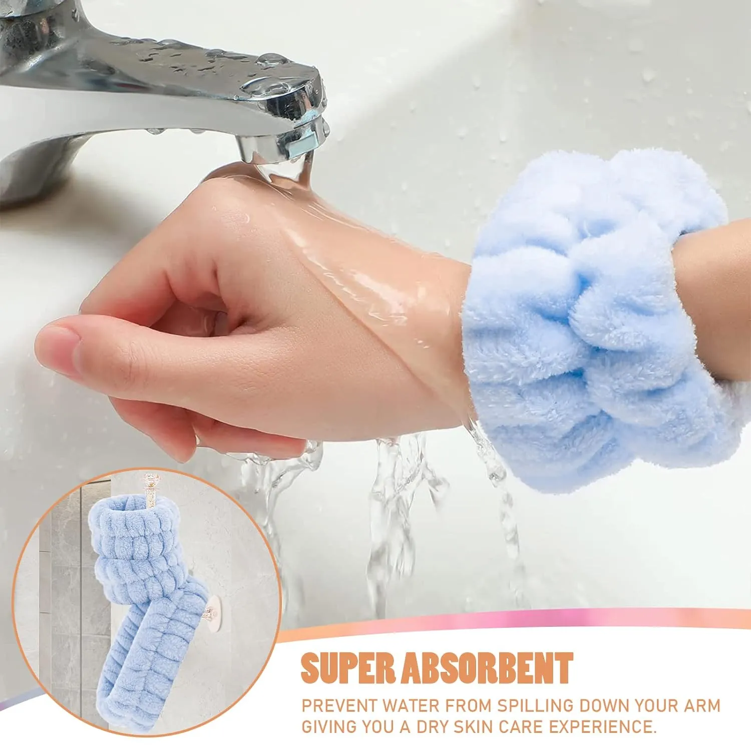 Face Wash Headband and Wristband Set of 2, Wrist Towels for Washing Face with Holder Microfiber Wristbands for Washing Face Absorbent Spa Wristbands Wrist Scrunchies Face Washing Wristbands