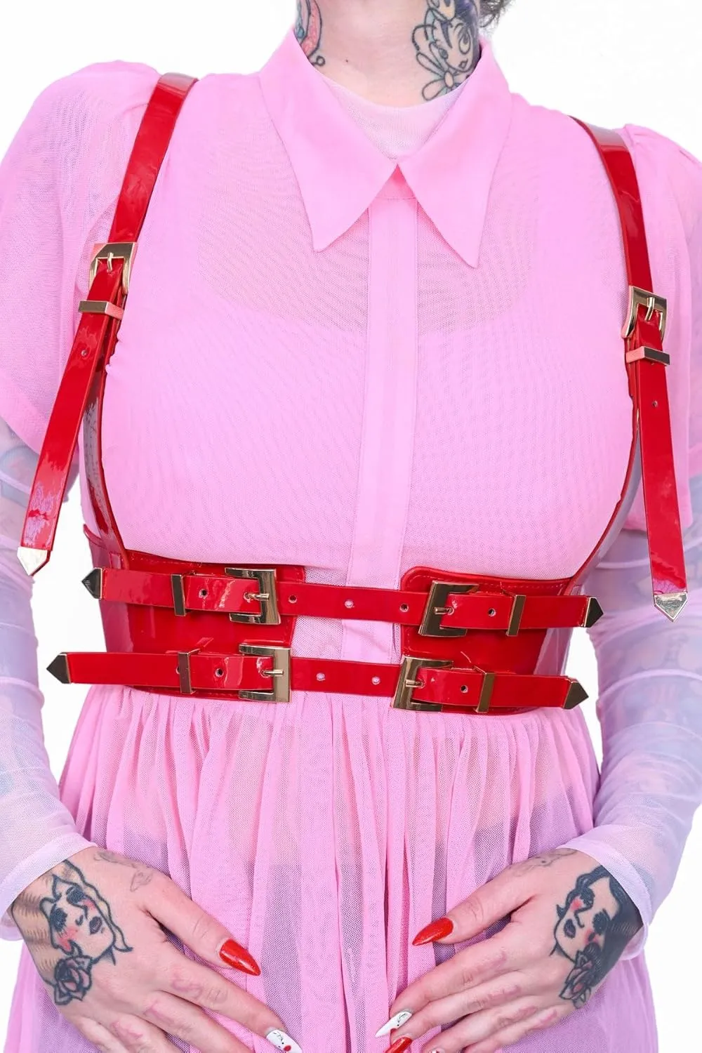 Faux Leather Iconic Harness Belt Patent Vegan Adjustable