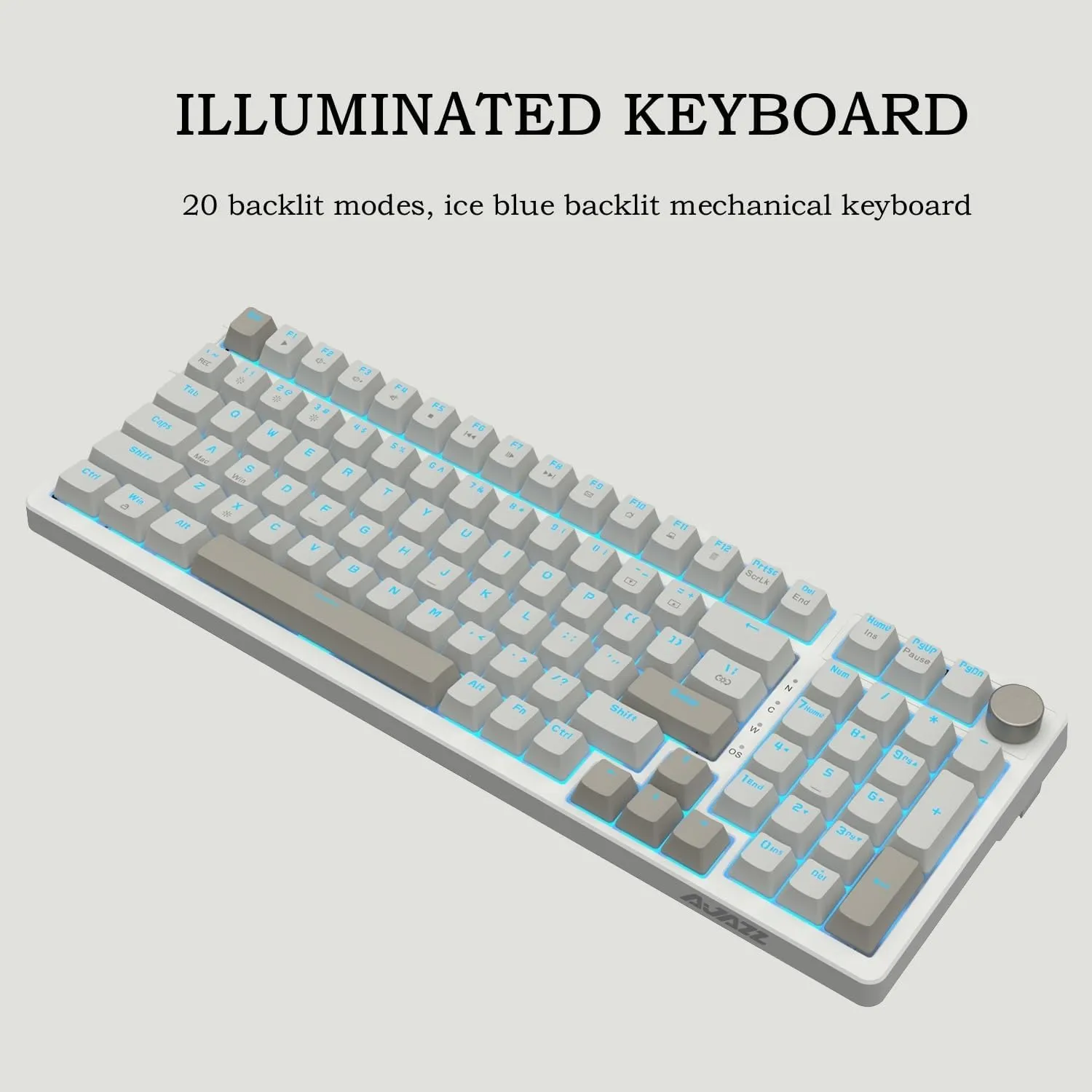 FIRSTBLOOD ONLY GAME. AK992 Retro Wired Mechanical Keyboard, 98 Keys Full Layout, Hot-Swappable USB Gaming Keyboard with Red Switches, Multimedia Keys Knob, Blue Backlit, Anti-Ghosting, Grey