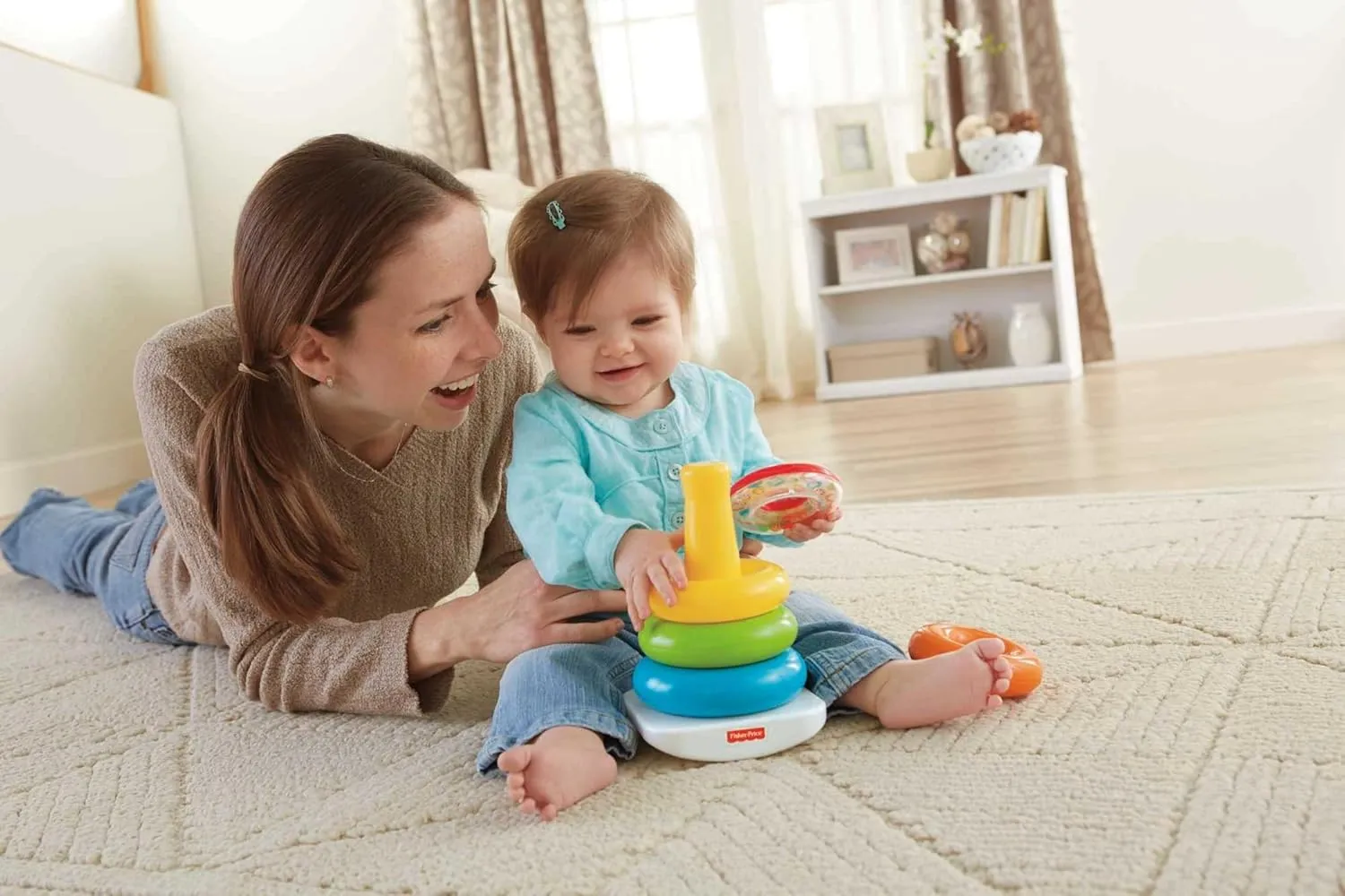 Fisher-Price Infant Toy Set, Babys First Blocks (10 Shapes) and Rock-a-Stack Ring Stacking Activity for Ages 6  Months (Amazon Exclusive)
