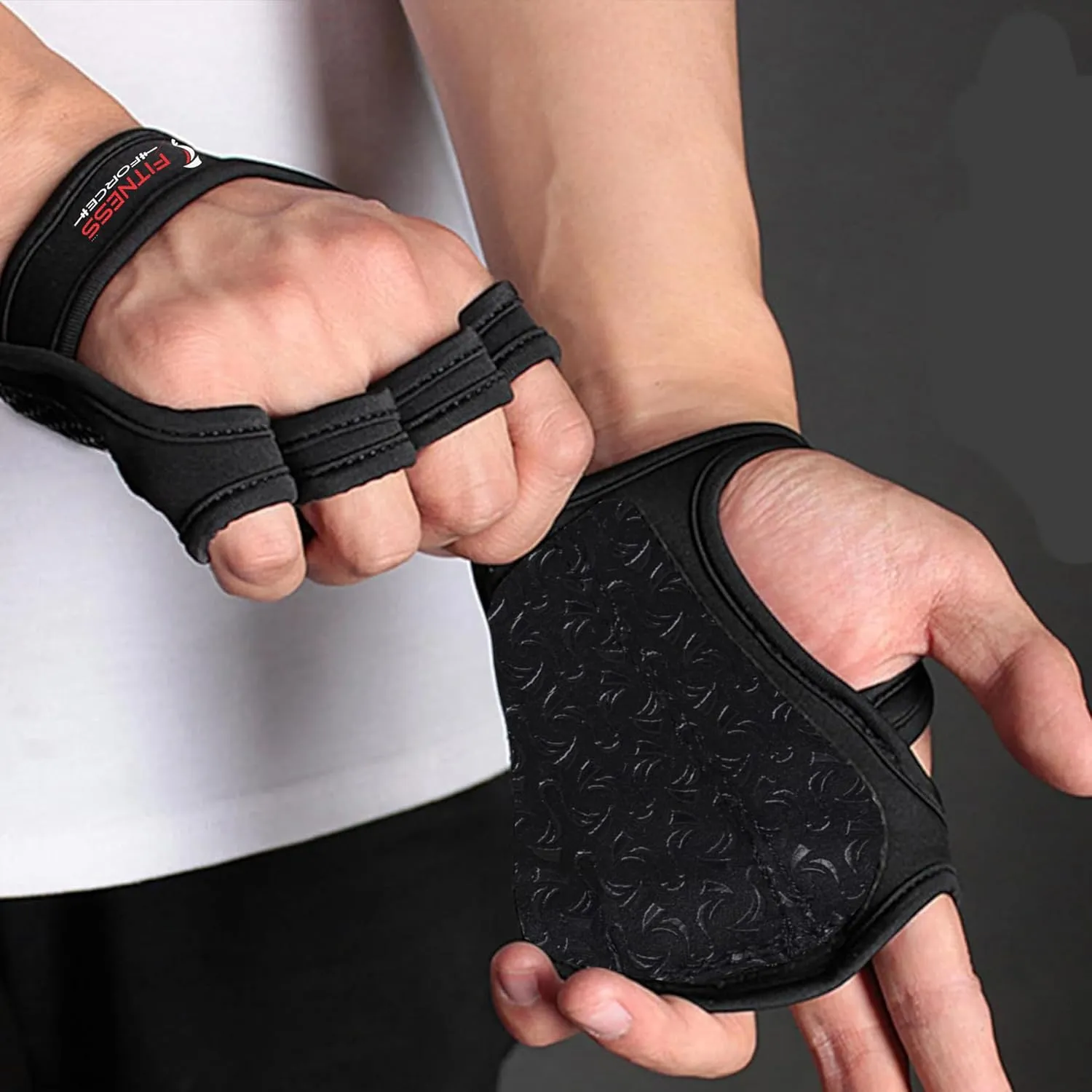 FITNESS FORCE Workout Gloves for Men & Women - Partial Weight Lifting Gloves with Non-Slip Gym Grip, Calluses Guard & Fingerless Design for Exercise