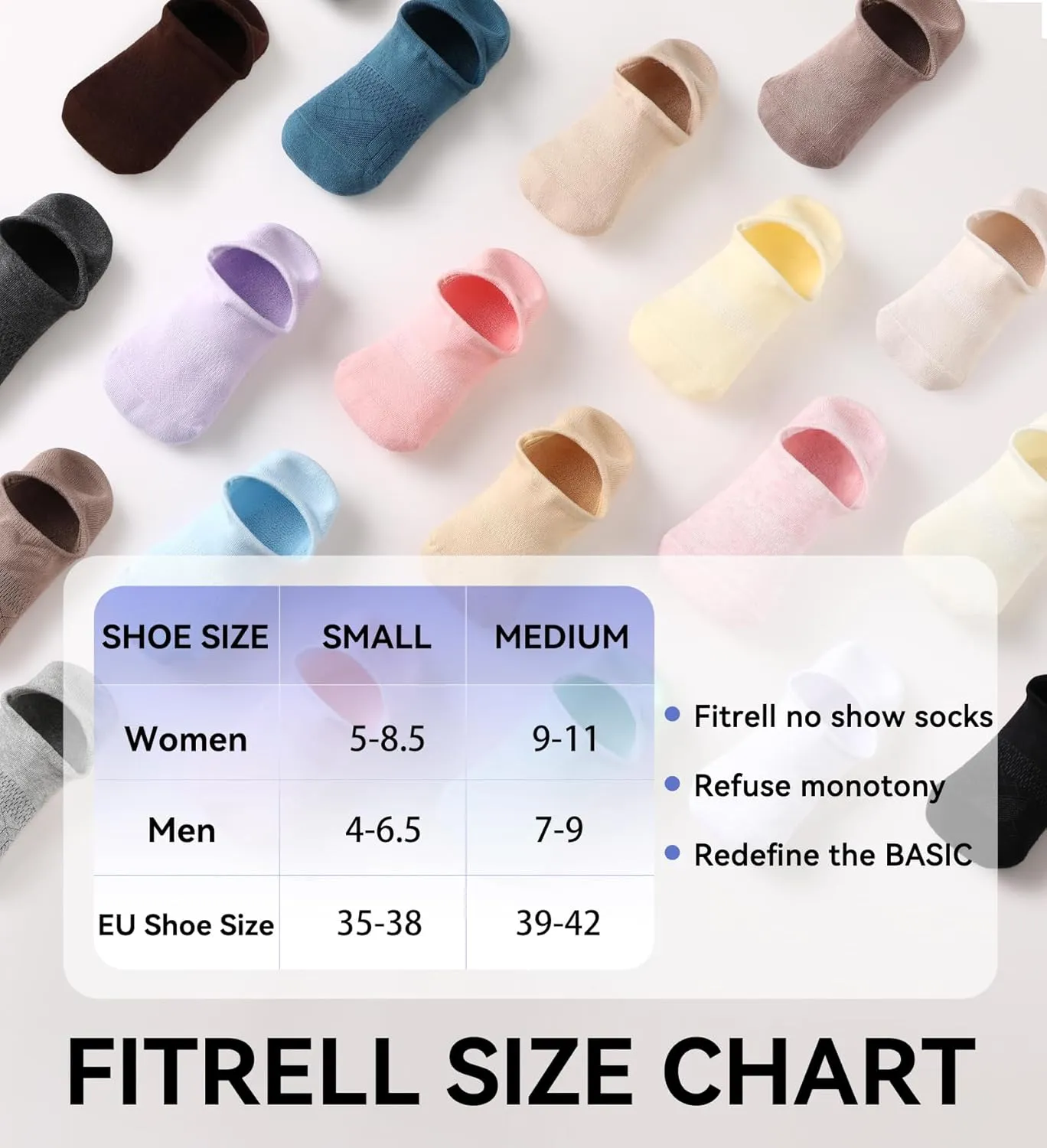 FITRELL No Show Socks Womens Cotton Cushioned Athletic Ankle Low Cut Invisible Non Slip Socks 5-8 Pairs