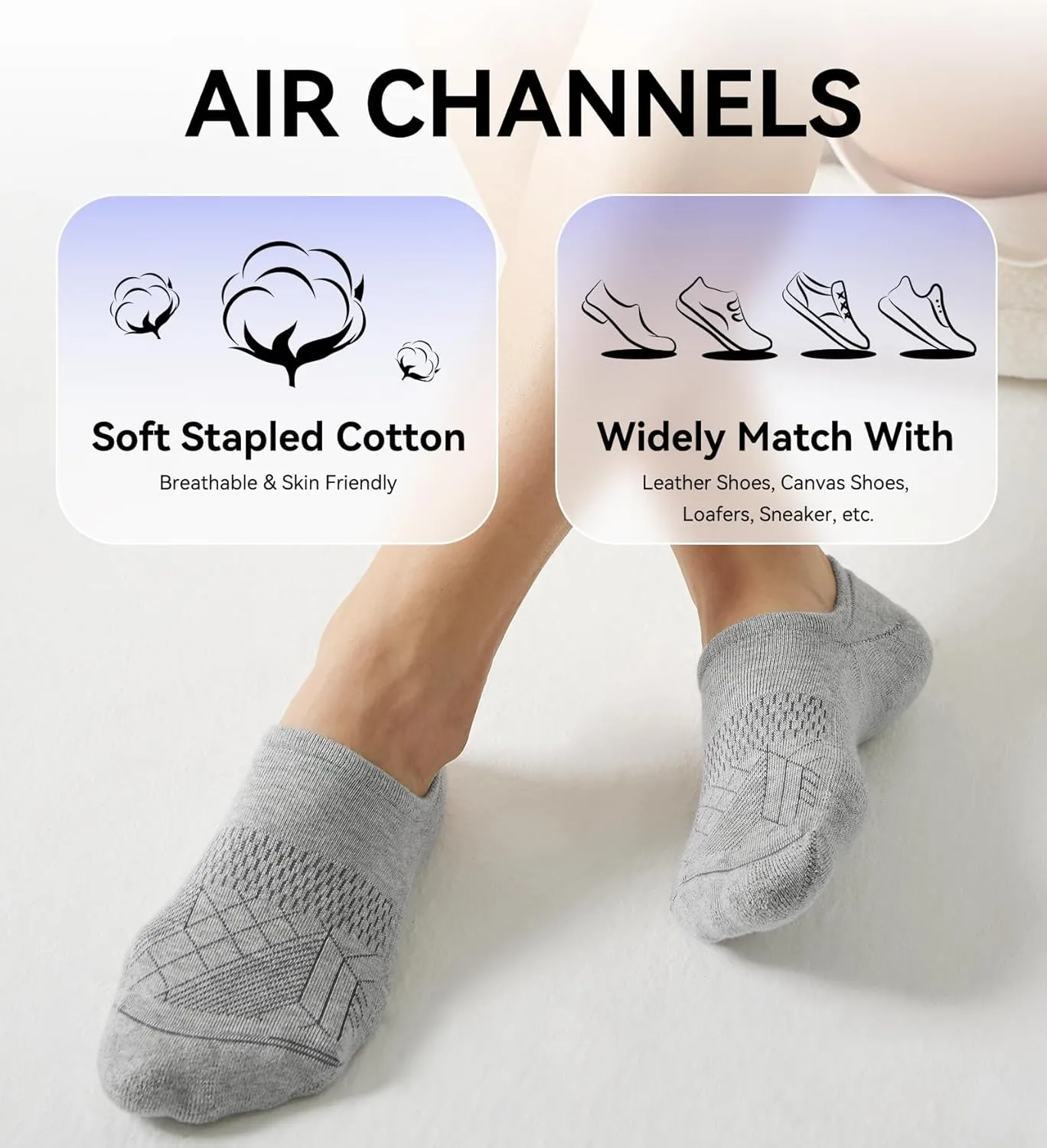 FITRELL No Show Socks Womens Cotton Cushioned Athletic Ankle Low Cut Invisible Non Slip Socks 5-8 Pairs