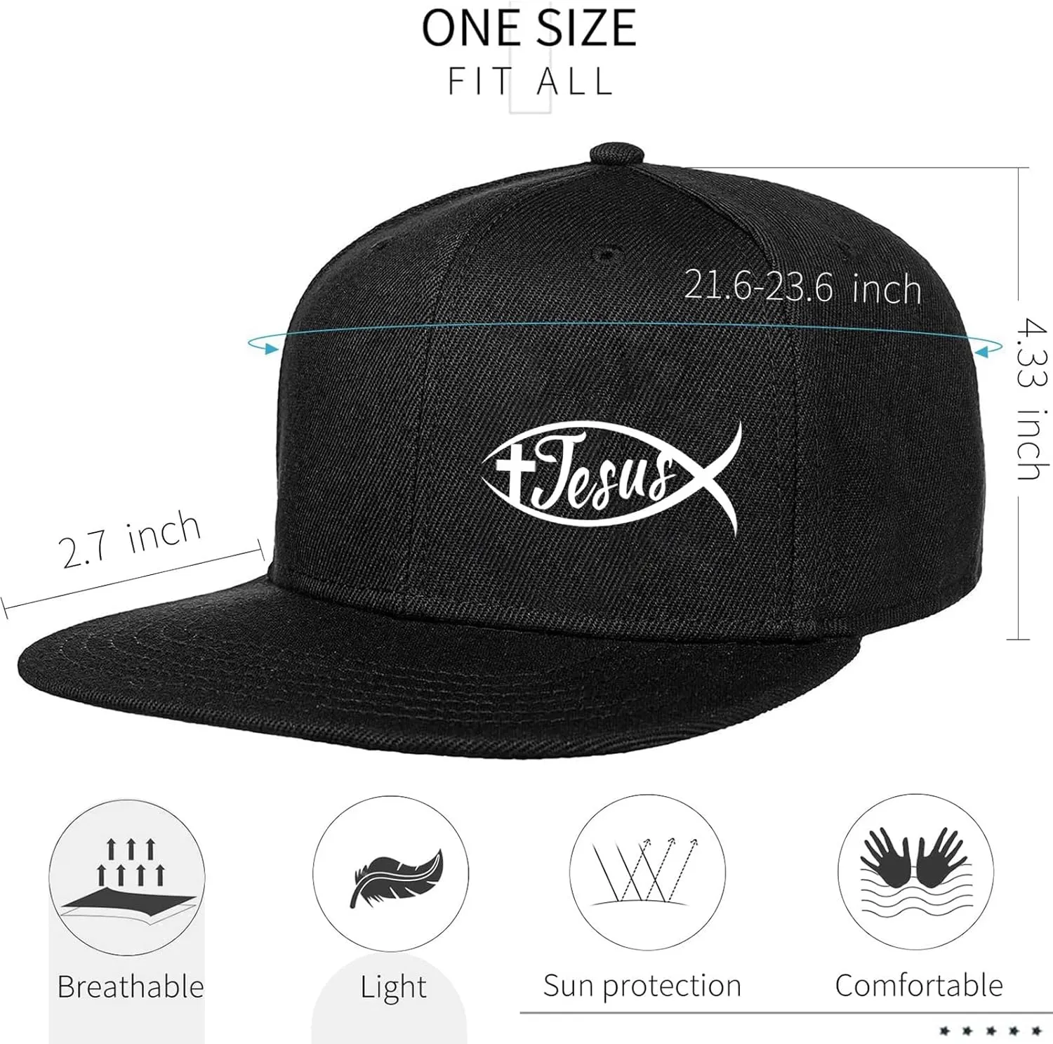 Flat Bill Hats for Men Black Snapback Hats for Men Adjustable Baseball Cap Fitted Cool Hip Hop Hat