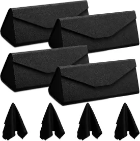 Flutesan 4 Pack Foldable Glasses Sunglasses Case PU Hard Shell Eyeglasses Leather Case 4 Cleaning Cloths