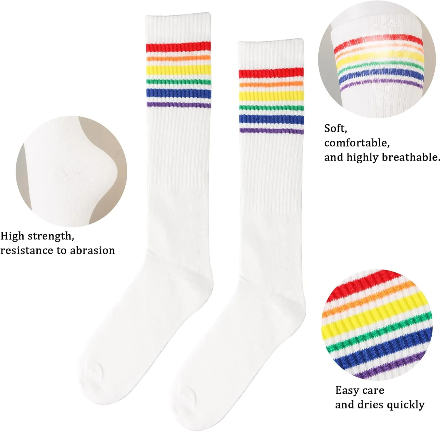 Fumwase 5 Pcs Sweatbands Striped Socks Set Headbans Wristbands Striped-Tube Socks 80s Sports Workout Sweat Bands Costume Accessory Pride Outfits for Women Men