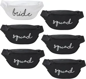 Funky Junque Bachelorette Fanny Packs - 6 Pack: 1 Bride (White) & 5 Squad (Black)