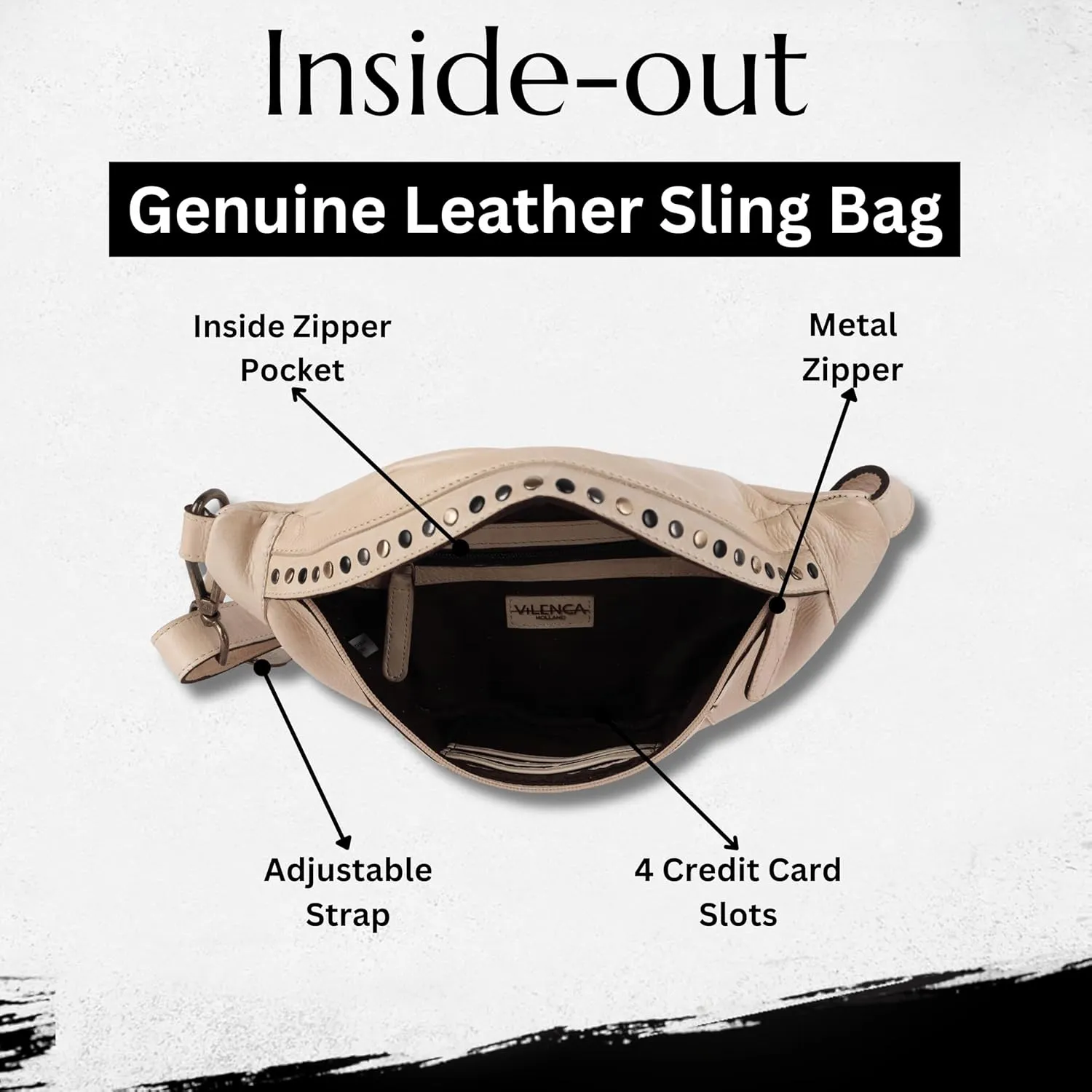 Genuine Italian Leather Boho Studded Waist Bag  Stylish & Durable Unisex Travel Fanny Pack for Essentials (Beige)