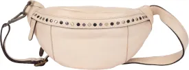 Genuine Italian Leather Boho Studded Waist Bag  Stylish & Durable Unisex Travel Fanny Pack for Essentials (Beige)