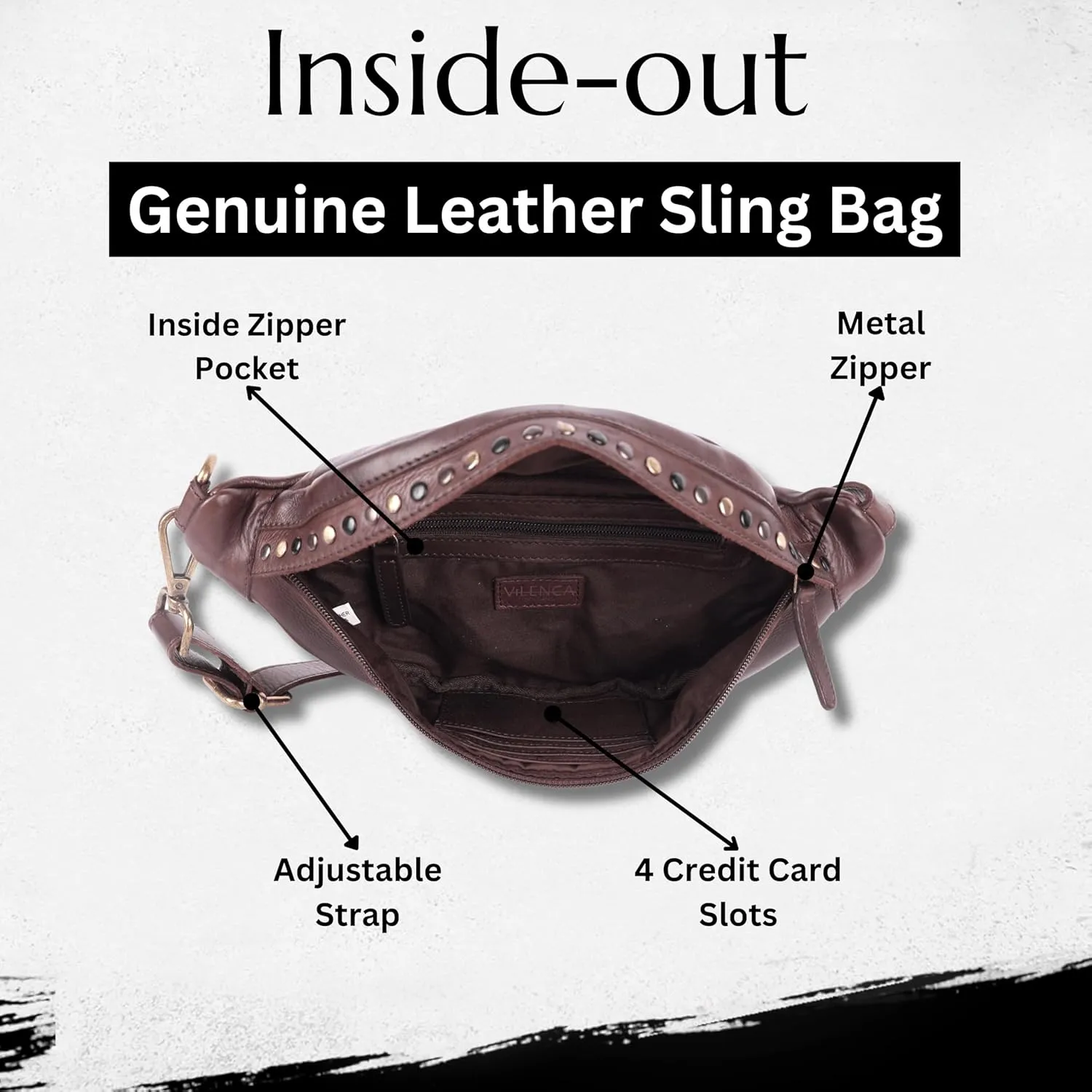 Genuine Italian Leather Boho Studded Waist Bag  Stylish & Durable Unisex Travel Fanny Pack for Essentials (Brown)