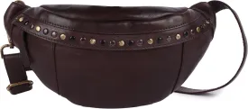 Genuine Italian Leather Boho Studded Waist Bag  Stylish & Durable Unisex Travel Fanny Pack for Essentials (Brown)