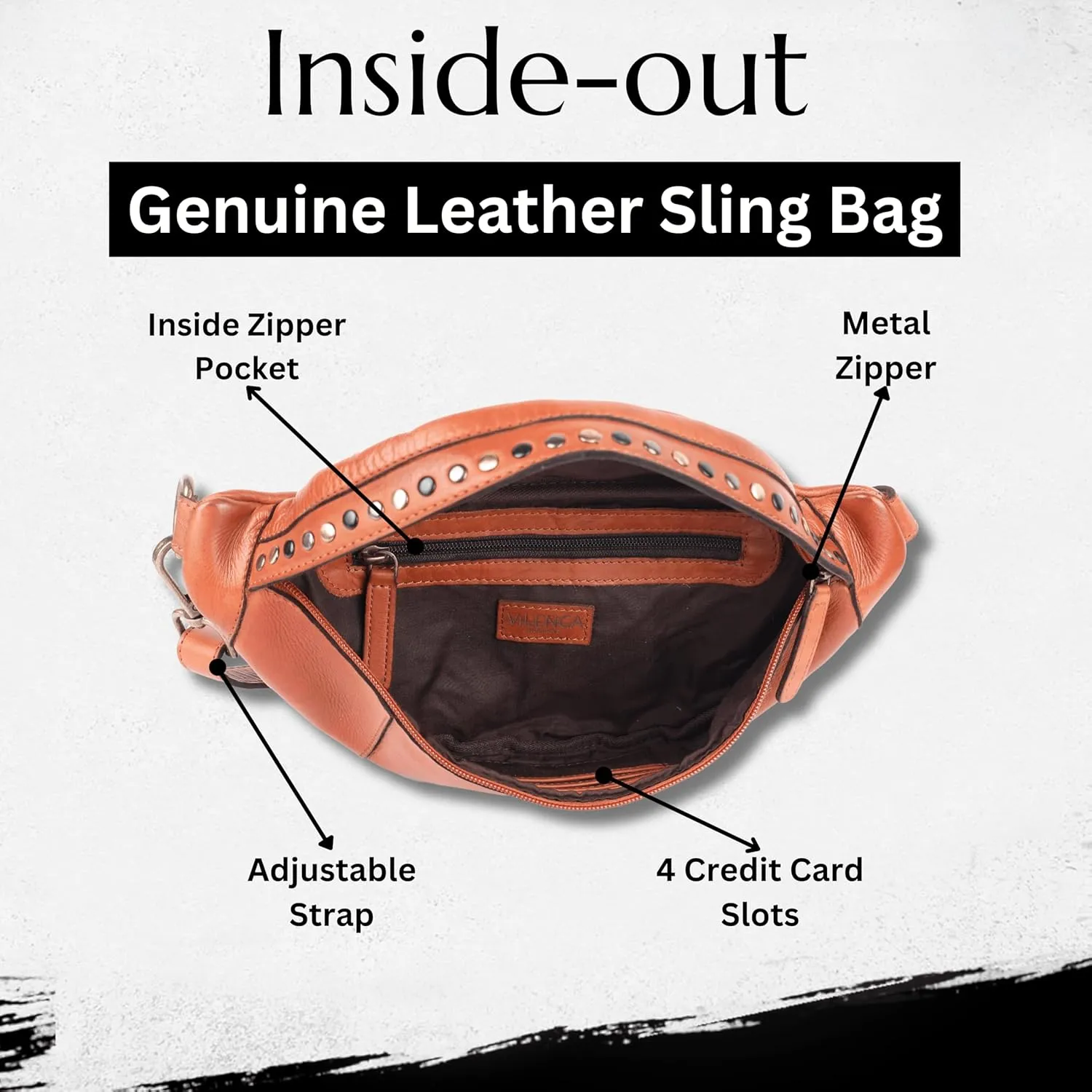 Genuine Italian Leather Boho Studded Waist Bag  Stylish & Durable Unisex Travel Fanny Pack for Essentials (Cognac)