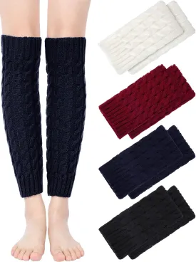 Geyoga 4 Pairs Leg Warmers for Women Long Winter Leg Warmers Cable Knitted Crochet Boot Socks