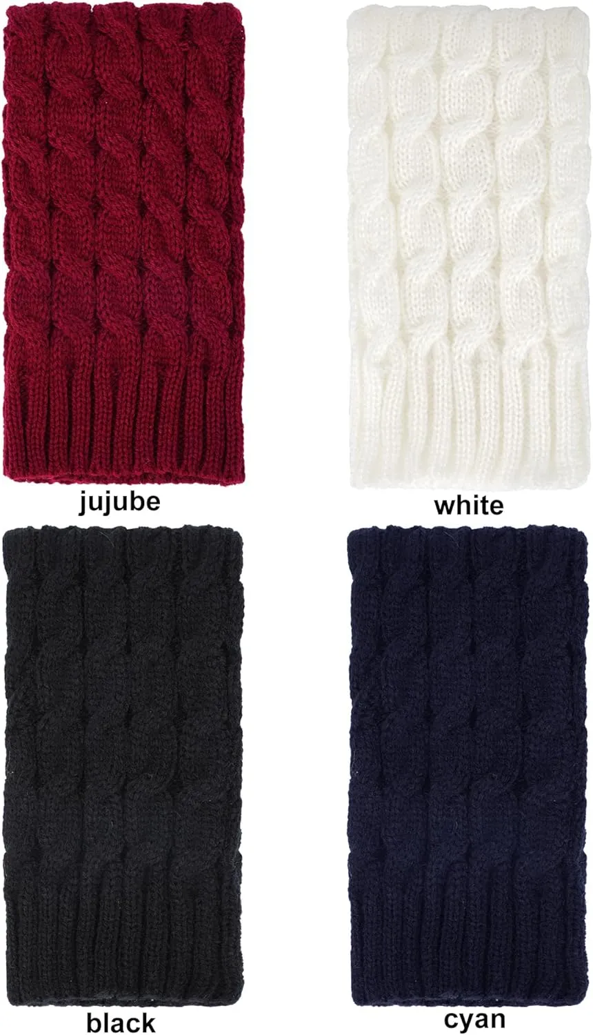 Geyoga 4 Pairs Leg Warmers for Women Long Winter Leg Warmers Cable Knitted Crochet Boot Socks