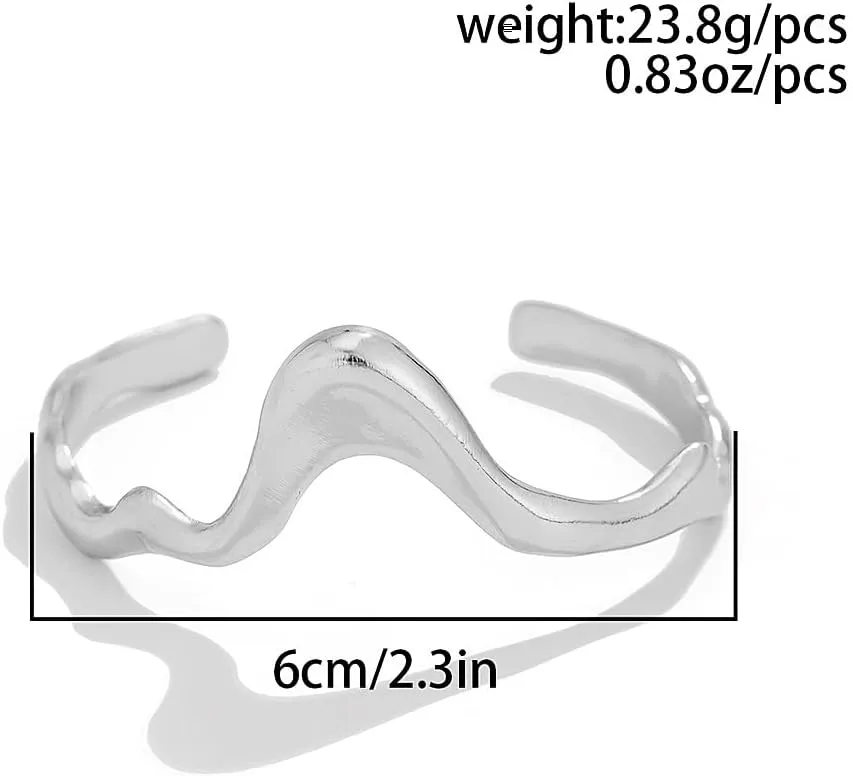 GIGB PBDK 14K Gold Liquid Metal Bracelet, Chunky Curved Wave Lava Open Cuff Bracelet, Minimalist Punk Hip Hop Statement Bangle Jewelry Gifts for Women