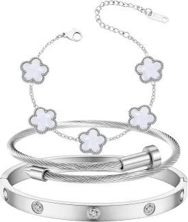 Gold Bracelets for Women 18K Gold Plated Love Friendship Bracelet With Cubic Zirconia Cuff Bangle Jewelry Set Witness the Gift of Love