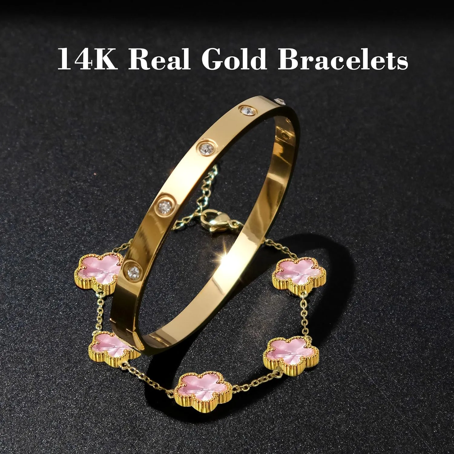 Gold Bracelets for Women Stainless Steel Bracelet 18K Love Bangle for women Cubic Zirconia Cuff Gold Bangle Set Fashion Jewelry Gifts