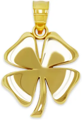 Gold Four Leaf Clover Charm - 10 Karat Solid Gold - Shamrock Pendant - Good Luck Charm Necklace - Irish Shamrock