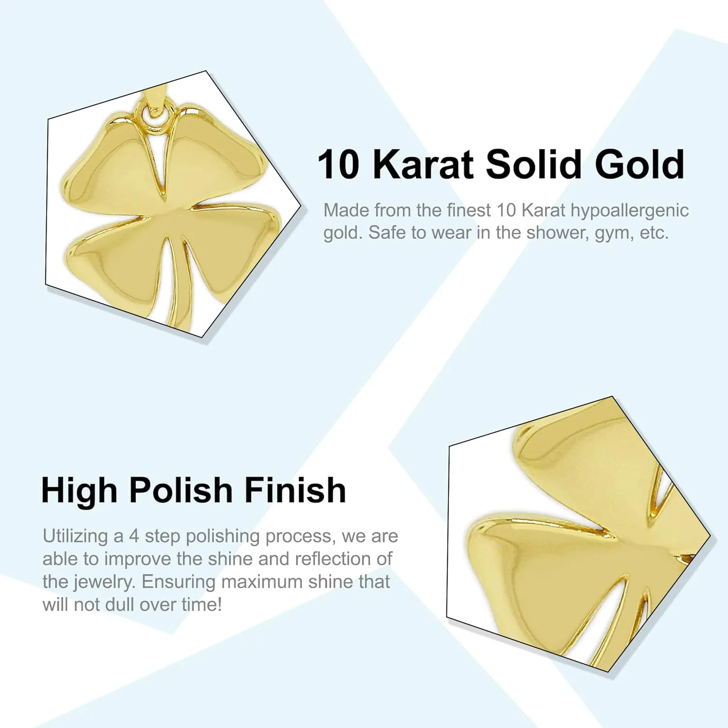 Gold Four Leaf Clover Charm - 10 Karat Solid Gold - Shamrock Pendant - Good Luck Charm Necklace - Irish Shamrock