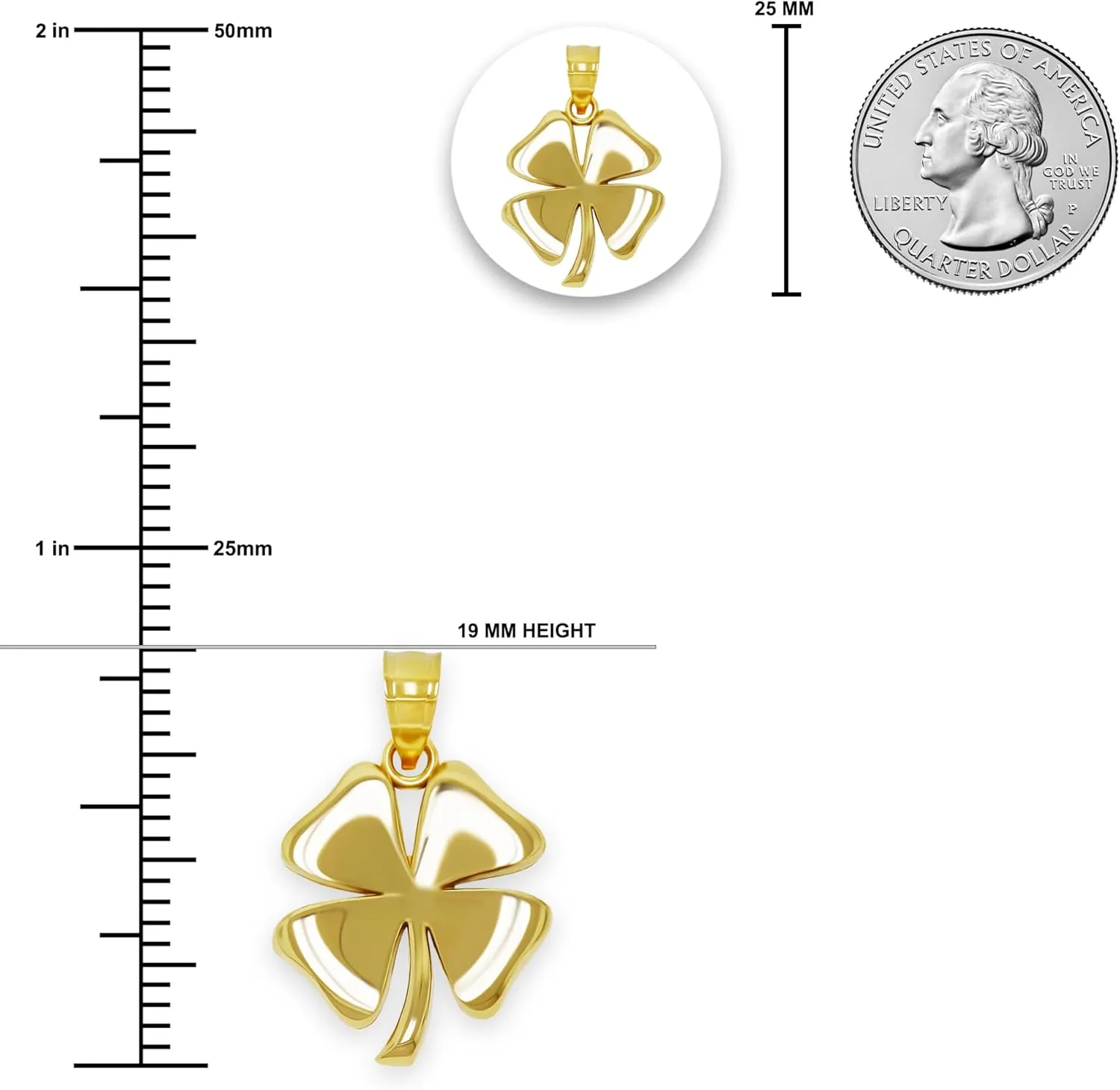 Gold Four Leaf Clover Charm - 10 Karat Solid Gold - Shamrock Pendant - Good Luck Charm Necklace - Irish Shamrock