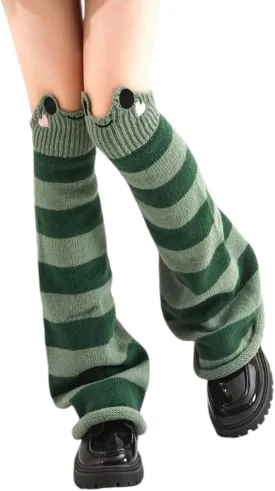 Green Frog Leg Warmers, Flare Leg Thick Winter Leg Warmers, Over Knee Knitted Long Socks, Cute Animal Socks, Gifts for her