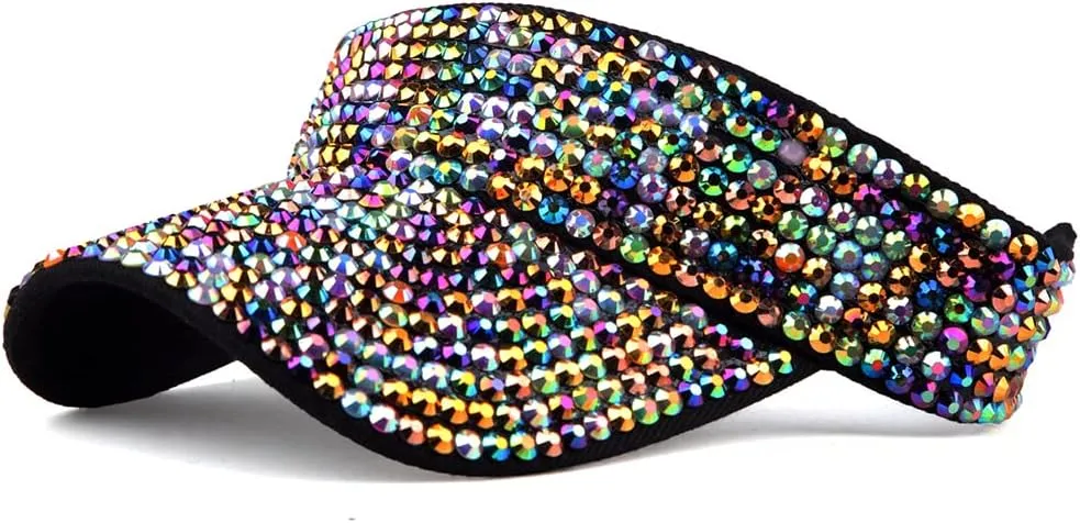 Gudessly Shiny Rhinestones Sport Sun Visor Adjustable Summer Cap Visor Caps for Women Men