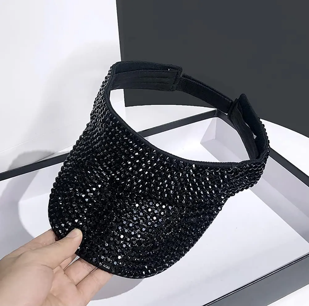 Gudessly Shiny Rhinestones Sport Sun Visor Adjustable Summer Cap Visor Caps for Women Men