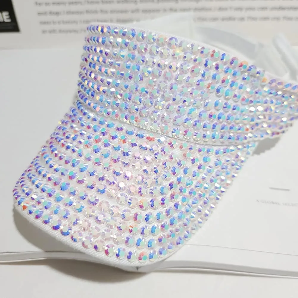 Gudessly Shiny Rhinestones Sport Sun Visor Adjustable Summer Cap Visor Caps for Women Men