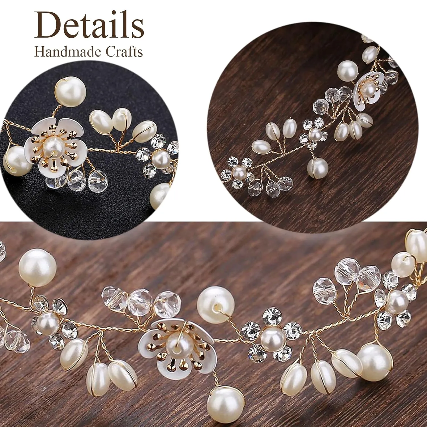 Hairband, Gold 2PCS, Wedding Hair Accessory for Flower Girls, Princess Headpiece, Pearl Headband, Women Headbands