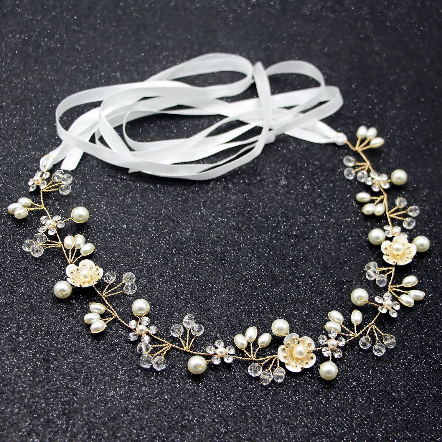 Hairband, Gold 2PCS, Wedding Hair Accessory for Flower Girls, Princess Headpiece, Pearl Headband, Women Headbands