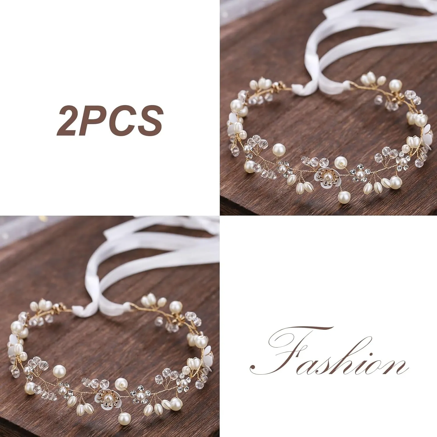 Hairband, Gold 2PCS, Wedding Hair Accessory for Flower Girls, Princess Headpiece, Pearl Headband, Women Headbands