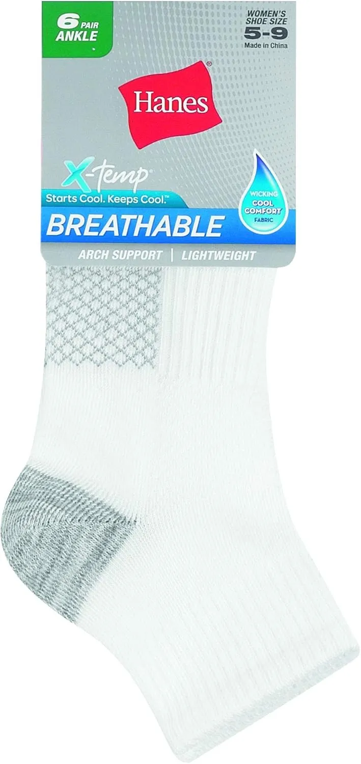 Hanes Women's 6-Pair Lightweight Breathable Ventilation Ankle Socks
