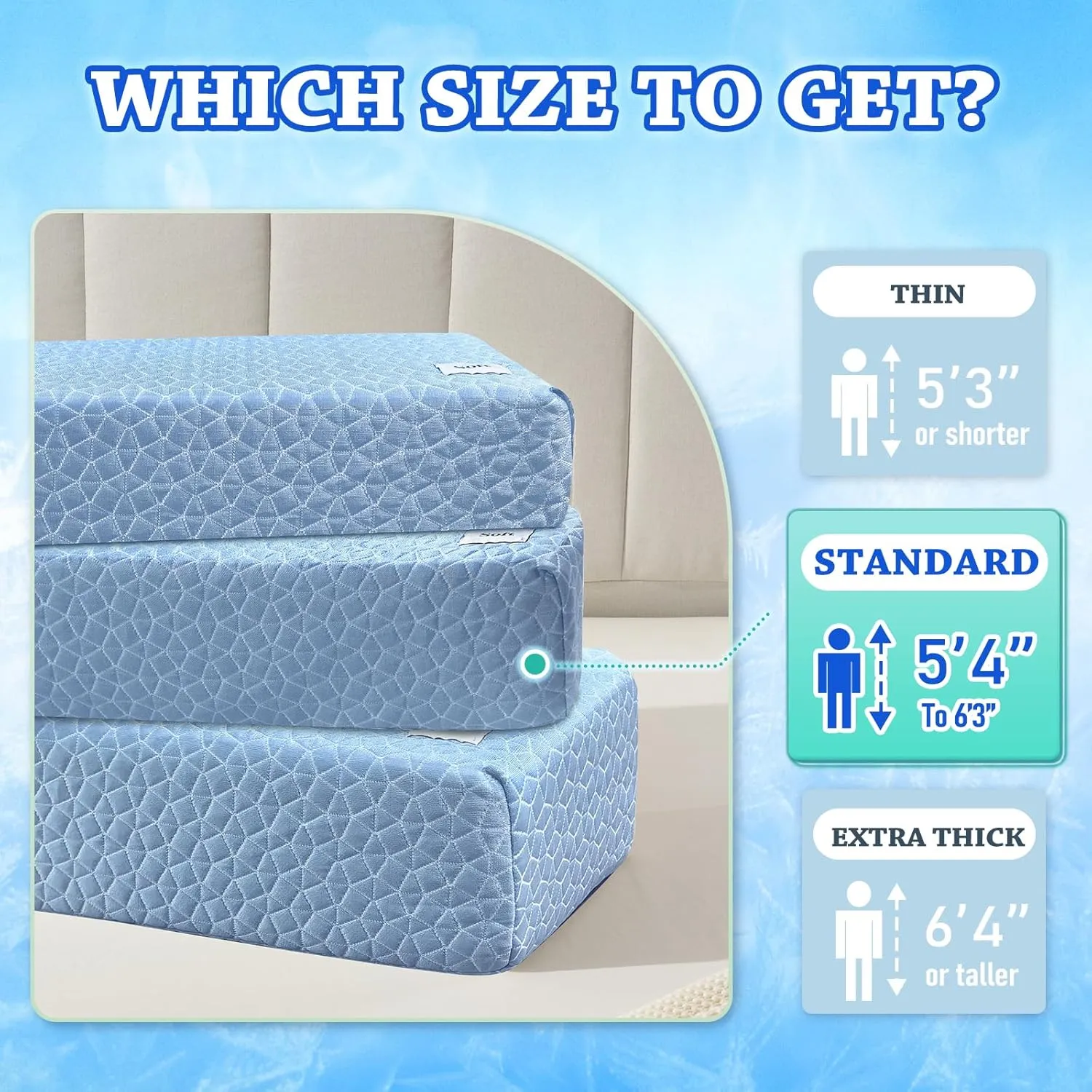 HARBOREST Cooling Cube Pillow - Side Sleeper Pillow for Neck and Shoulder Pain, Memory Foam Pillow Cube Pro with Adjustable Firmness,24"x12"x5", Blue