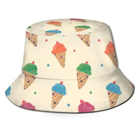 Hats for Men Outdoors Bucket Hat Fish Cap Men Wide Brim Sun Hat, Fun Ice Cream Pattern