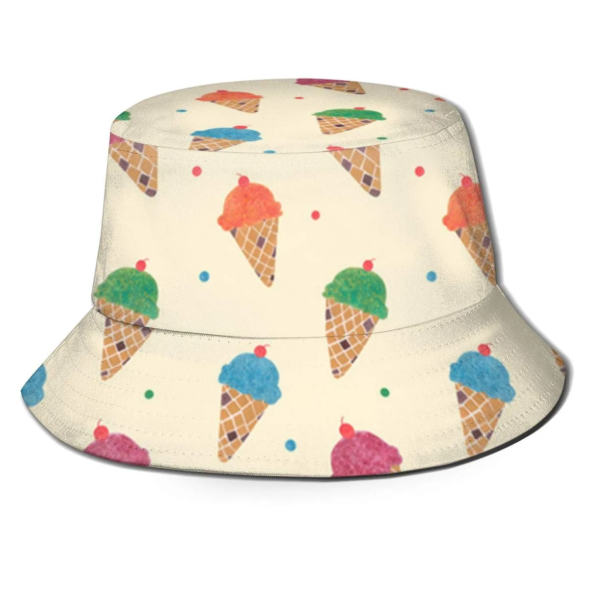 Hats for Men Outdoors Bucket Hat Fish Cap Men Wide Brim Sun Hat, Fun Ice Cream Pattern