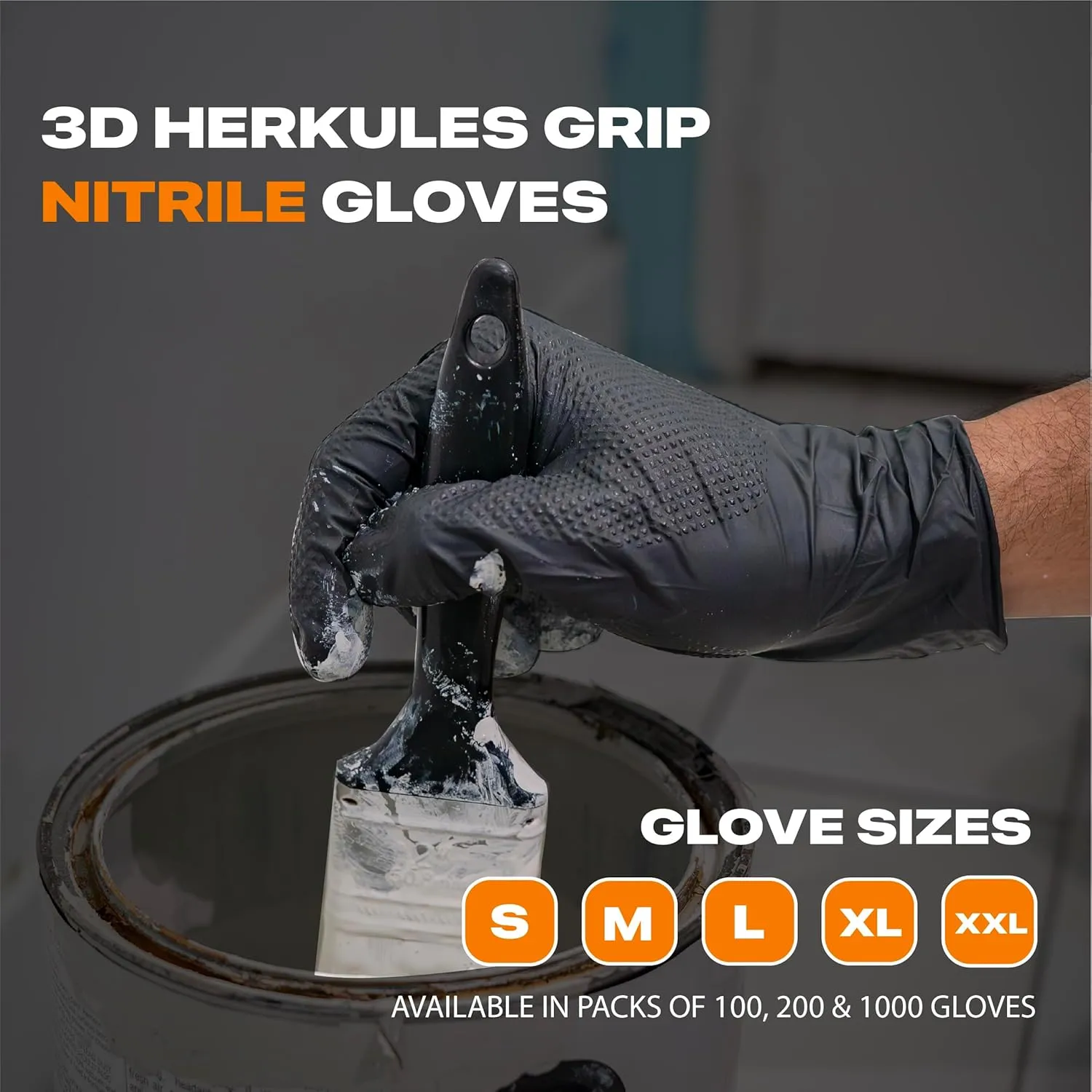 Herkules Grip Heavy Duty 8Mil Black Nitrile Gloves,3D Raised Diamond Texture-Latex & Powder-Free Industrial, Mechanic