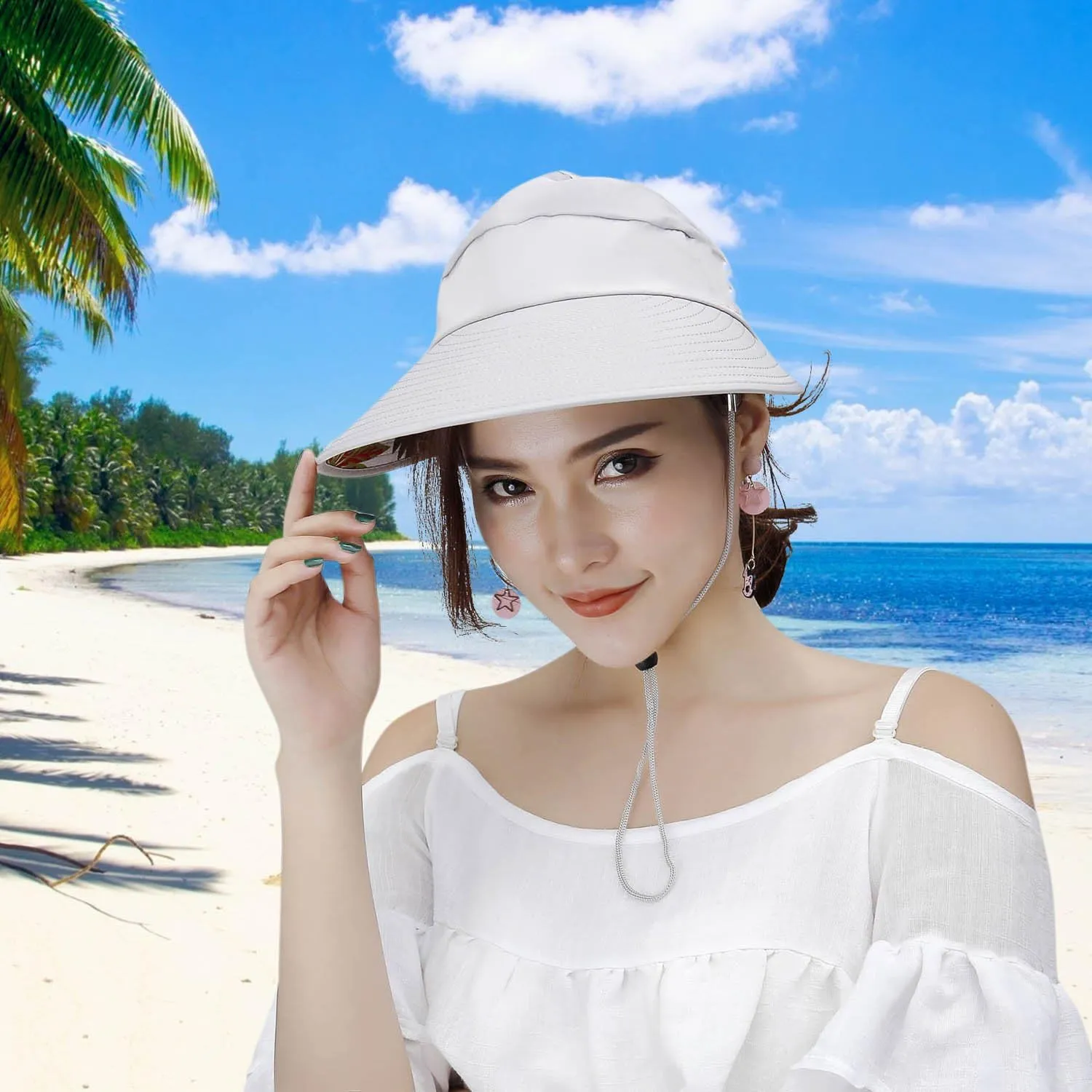 HINDAWI Sun Hats for Women Wide Brim UV Protection Sun Hat Summer Beach Packable Visor